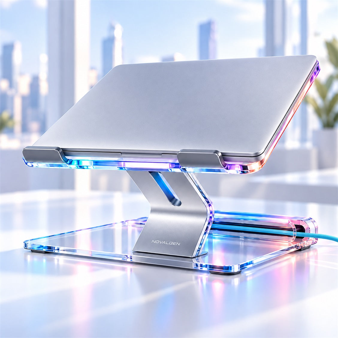 Novalqen laptop stand supporting a notebook computer