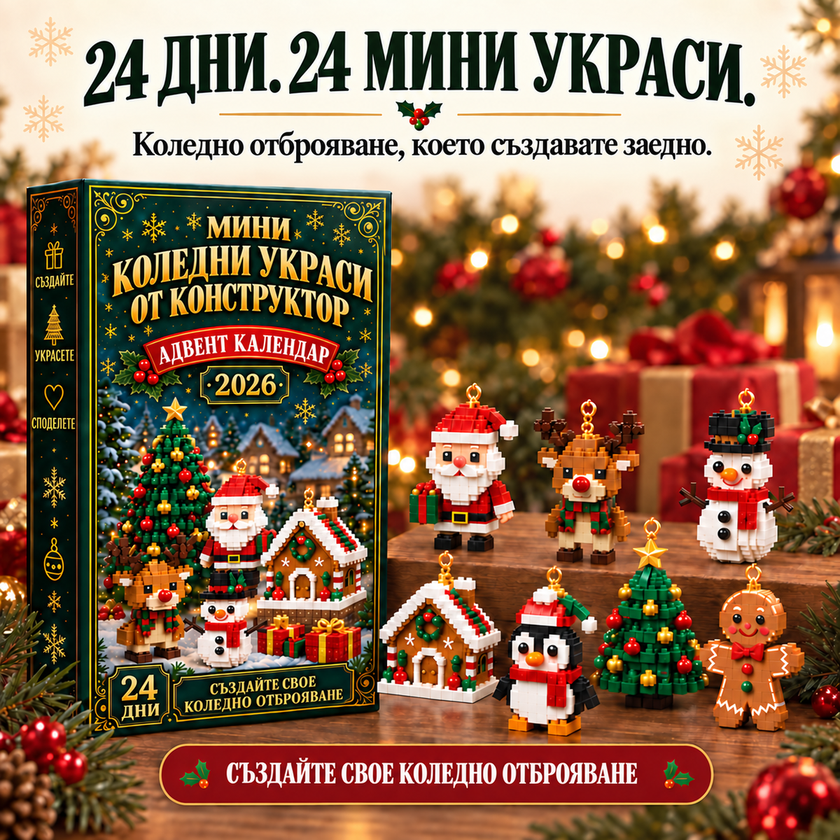 Адвент календар с 24 мини коледни украси